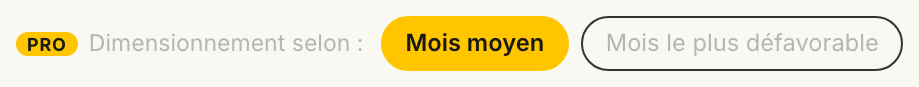 Fonction pro : sélecteur « Dimensionnement selon » entre mois moyen et mois le plus défavorable